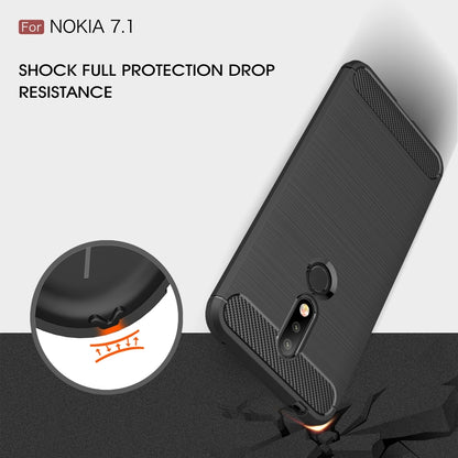 Brushed carbon fiber TPU phone case, dark color, with textured grip and shock-protective corners
