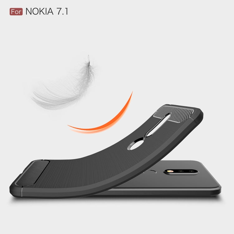 Brushed carbon fiber TPU phone case, dark color, showing curved side and textured top/bottom