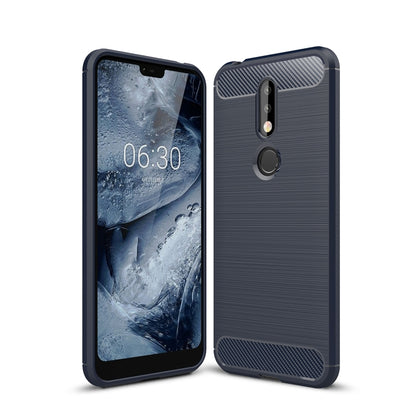 Brushed carbon fiber TPU phone case, dark blue, with camera and fingerprint cutout