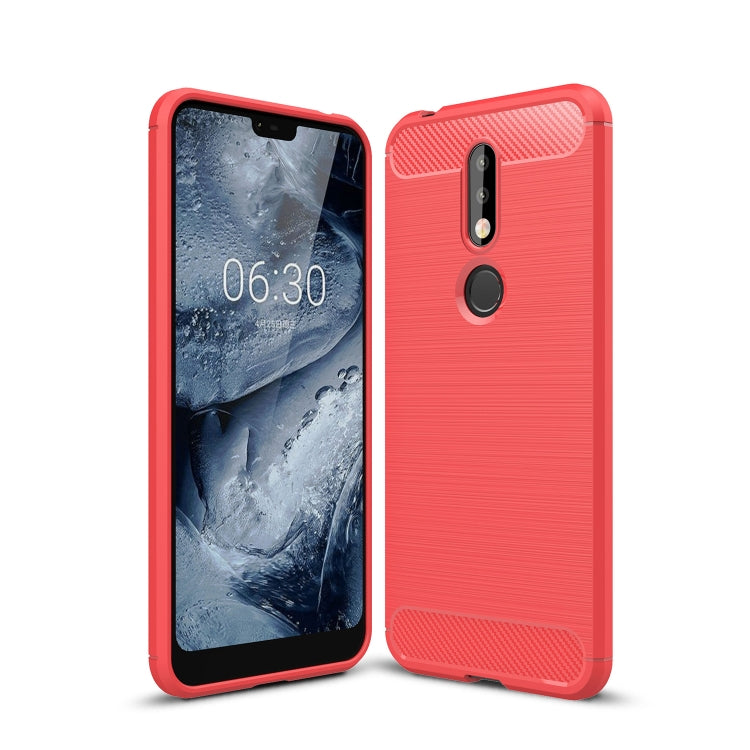 Red brushed carbon fiber TPU case for Nokia 7.1, front and back