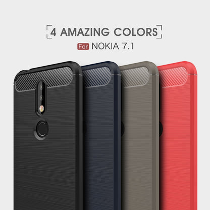 Set of 4 brushed carbon fiber TPU cases for Nokia 7.1 in black, navy, gray, red
