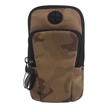 Waterproof armband phone bag with brown camo pattern and adjustable strap