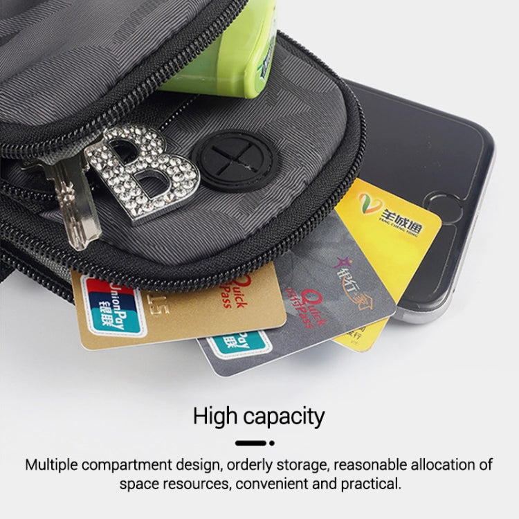 Waterproof armband phone bag interior with multiple card slots and key clip