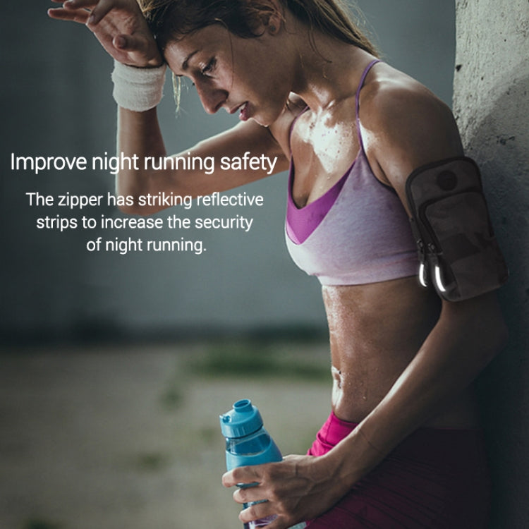 Waterproof sports armband phone bag with reflective zipper detail for night safety
