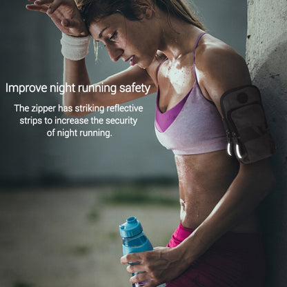 Waterproof sports armband phone bag with reflective zipper detail for night safety