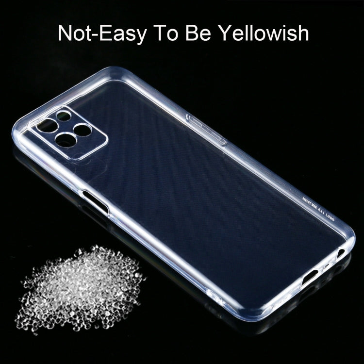 Transparent TPU phone case angled view with camera opening and side port cutouts