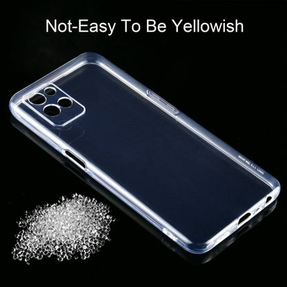 Transparent TPU phone case angled view with camera opening and side port cutouts