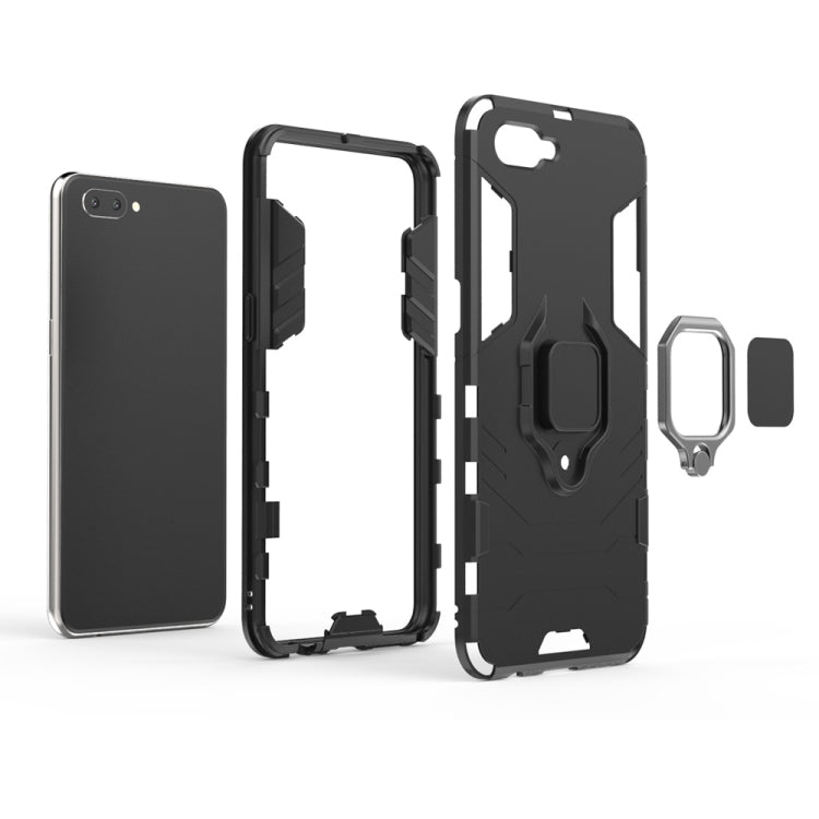Black OPPO A5 case set with TPU shell and magnetic ring holder attachment