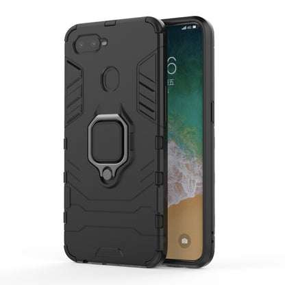 Rugged black phone case with magnetic ring holder and shock-absorbing bumper