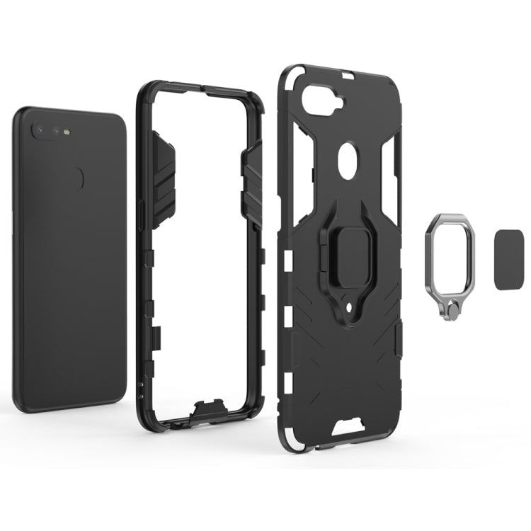 Rugged black protective phone case set with magnetic ring holder and back cover