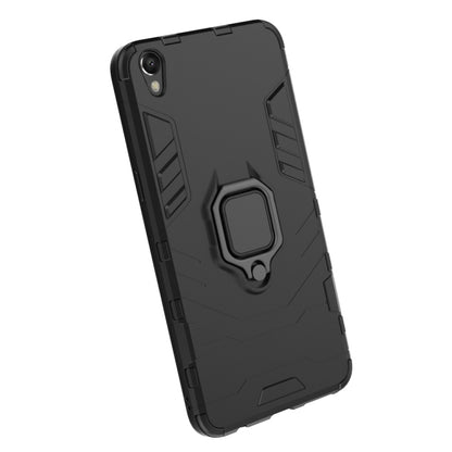 Black rugged phone case with magnetic ring holder on back