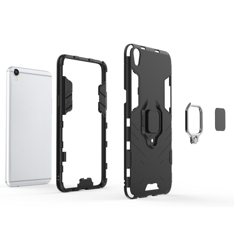 Black rugged phone case with magnetic ring holder, plus stand ring accessory