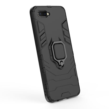 Black rugged phone case back view with magnetic ring holder detail