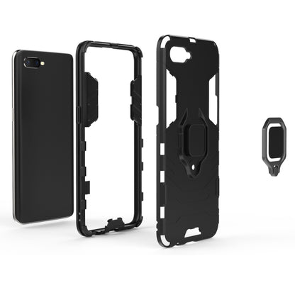 Black phone case with open cutouts; includes magnetic ring holder