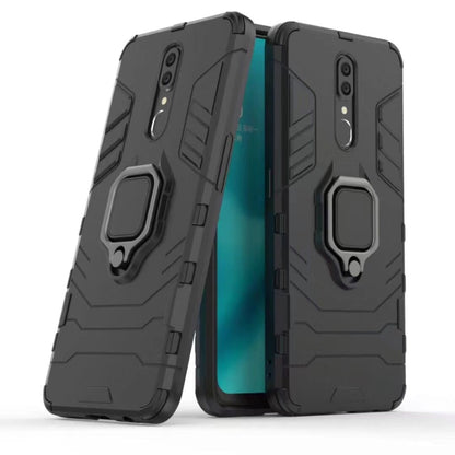 Shockproof phone case with magnetic ring holder, dark gray rugged shell for phone.