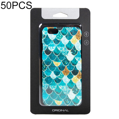 Kraft paper phone case package box with black backing and plastic window, turquoise design