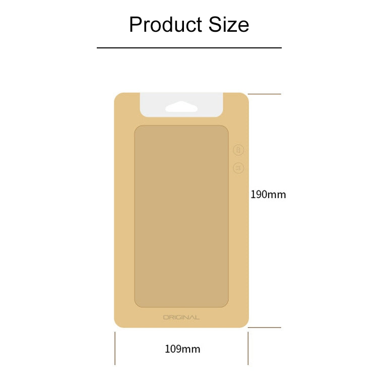 Kraft paper phone case package box size chart with 190mm height and 109mm width
