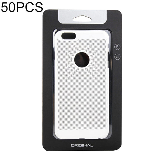 Black phone case blister pack with window showing white case and camera cutout