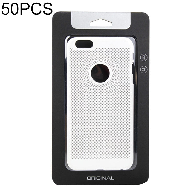 Black phone case blister pack showing white case with camera cutout and side buttons