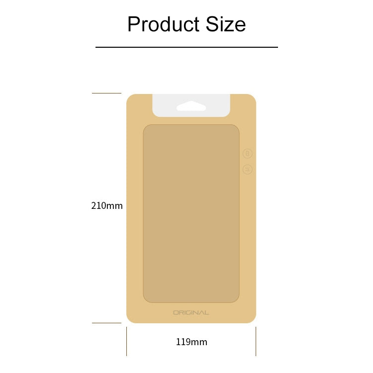 Phone case product size diagram for packaging, showing 210mm by 119mm