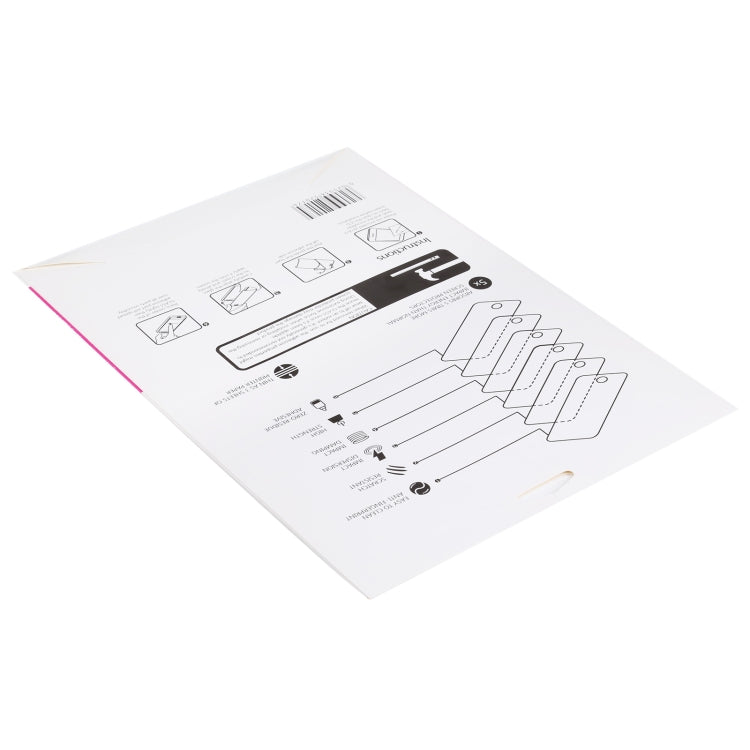 8-inch tempered glass screen protector film pack back with installation diagrams and icons