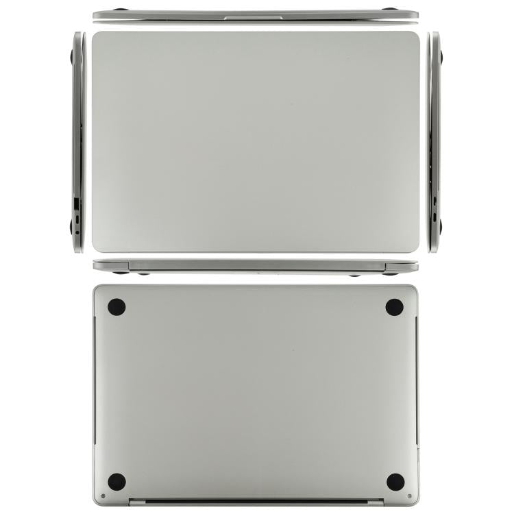 MacBook Pro-style dummy laptop back panels in silver, shown front and rear