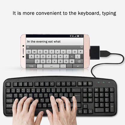 USB-C OTG adapter dongle connected to phone for keyboard use