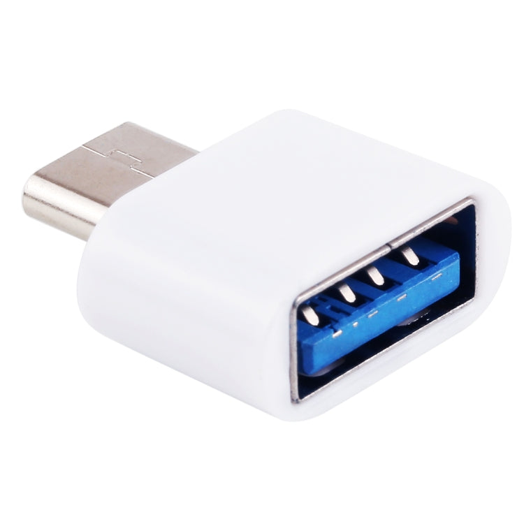 White USB-C male to USB 2.0 female OTG adapter with blue USB port