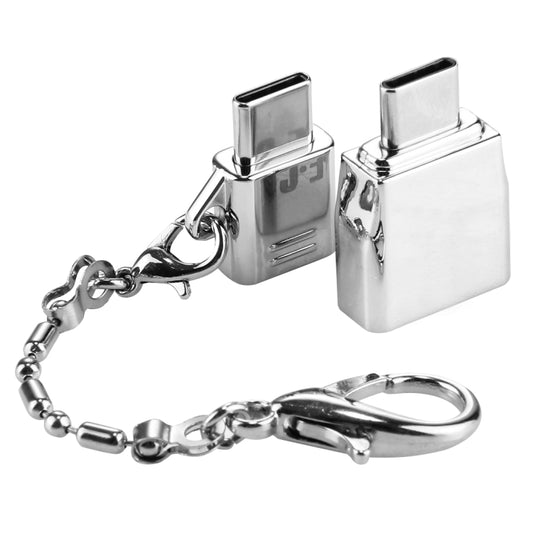 Metal USB-C adapter with micro USB connector and chain, keyring