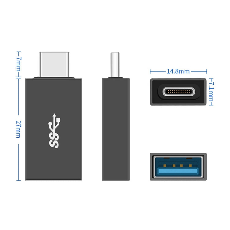 Type-C to USB 3.0 AF adapter with USB-A port and side Type-C plug