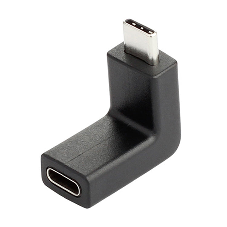 Black 90-degree Type-C to USB adapter with USB-C plug and USB port