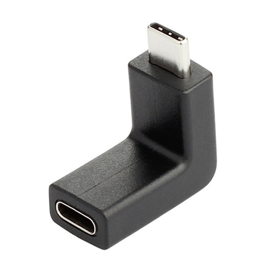 Black 90-degree Type-C to USB adapter with USB-C plug and USB port