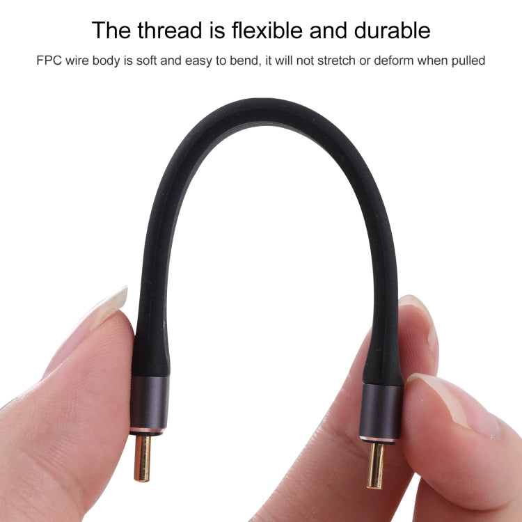 Durable flat USB-C cable with two Type-C plugs, black flexible loop, hands holding