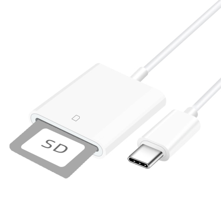 White SD card reader with USB-C connector cable, Type-C mobile phone adapter