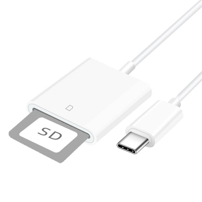 White SD card reader with USB-C connector cable, Type-C mobile phone adapter