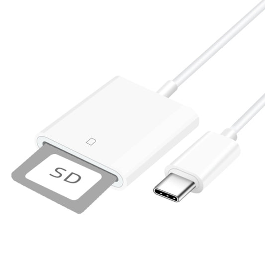 White SD card reader with USB-C connector cable, Type-C mobile phone adapter
