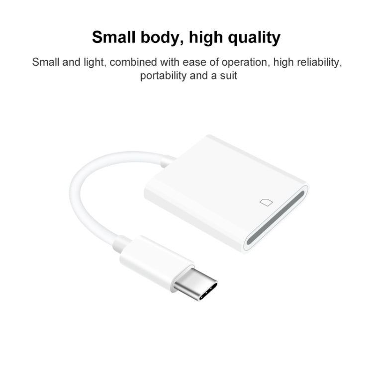 White Type-C SD card reader with USB-C plug and connected cable