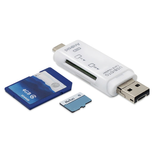 White USB card reader with SD and microSD cards and USB-A connector