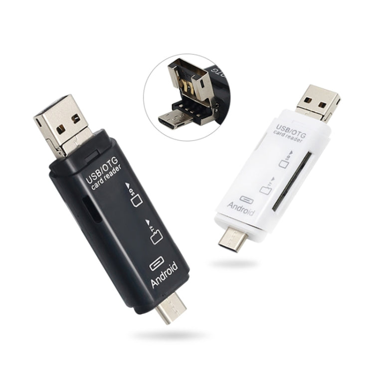 Black USB OTG card reader adapter with Type-C connectors and memory card slots
