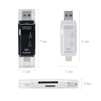 Compact USB OTG card reader in black and white with SD and microSD slots