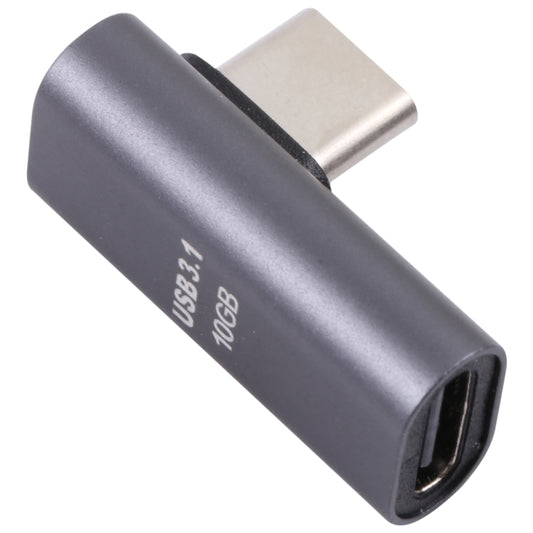 USB-C elbow adapter with USB-C female port, dark gray metal housing