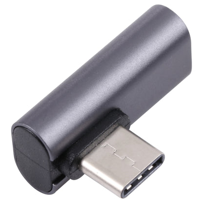 USB-C male to USB-C female elbow adapter, dark gray and silver connectors