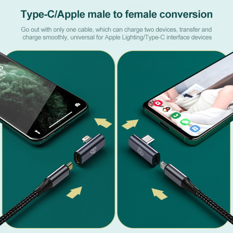 USB-C elbow adapter connected between an iPhone and a charging cable