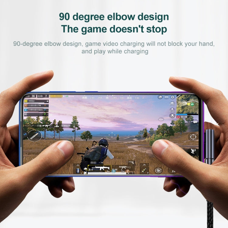 USB-C elbow adapter attached to a phone for angled cable connection