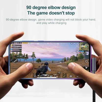USB-C elbow adapter attached to a phone for angled cable connection