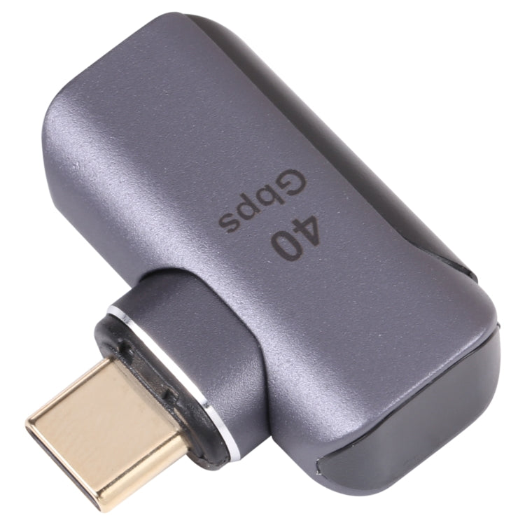 Dark gray USB-C male to female elbow adapter, 40Gbps, Type-C connectors