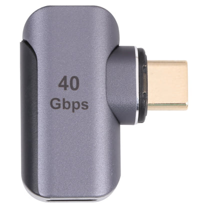 Dark gray USB-C 90-degree elbow adapter, 40Gbps marking, male-to-female ports
