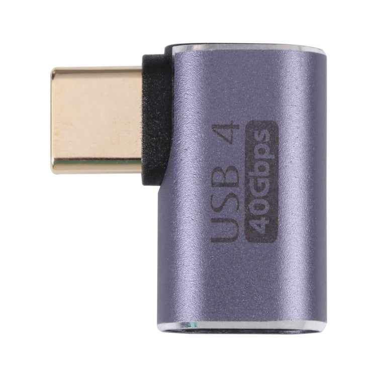 USB-C male to female elbow adapter showing USB-C male plug and angled female port