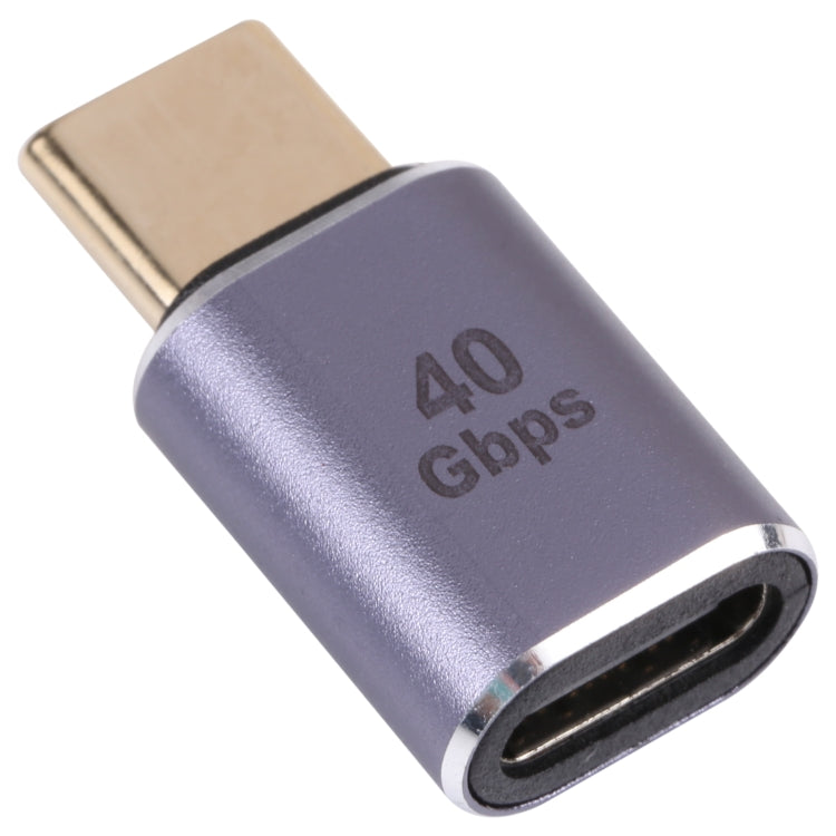 USB-C male to female adapter, purple metal body with 40Gbps marking
