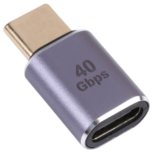 USB-C male to female adapter, purple metal body with 40Gbps marking